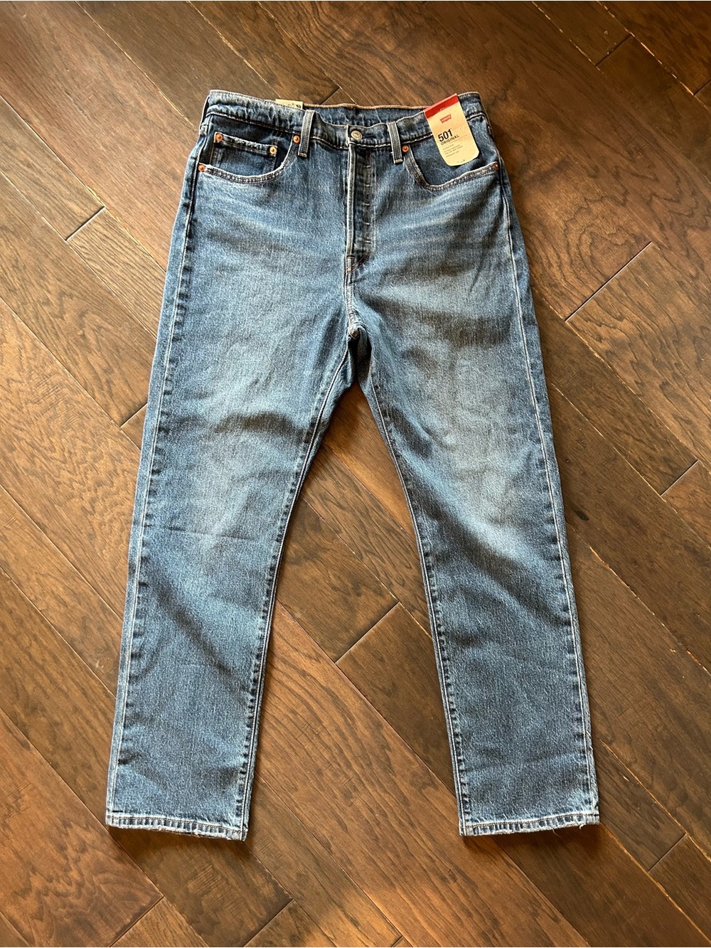 Levi's High Rise Straight Leg Jeans - Medium Blue Denim